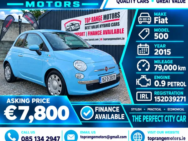 Fiat 500 Hatchback, Petrol, 2015, Blue