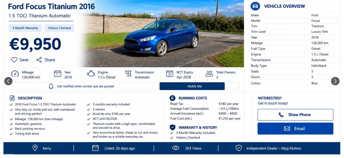 Ford Focus Hatchback, Diesel, 2016, Blue