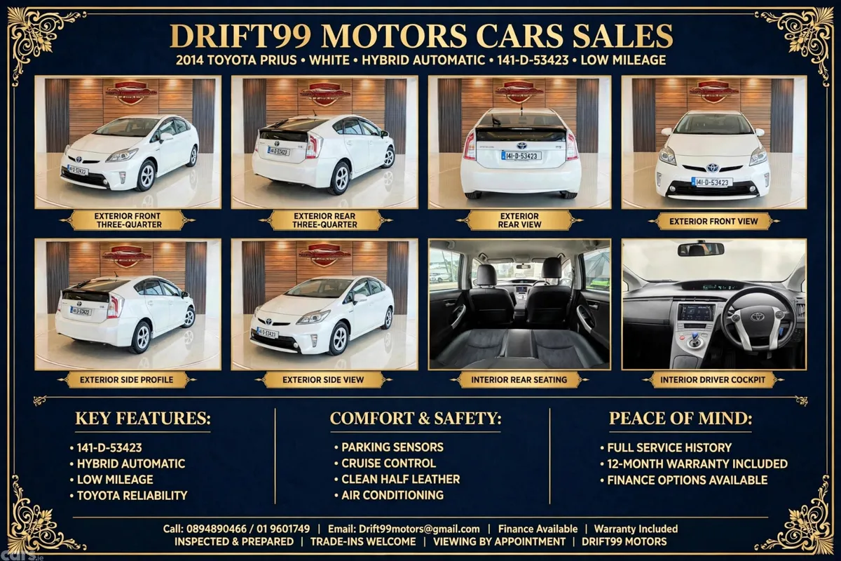 Toyota Prius Hatchback, Petrol Hybrid, 2014, White